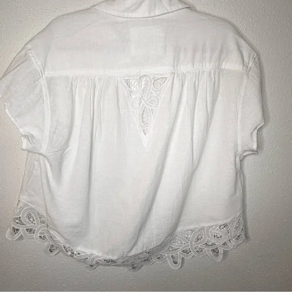 American Eagle Outfitters White Linen Oversized Crop Shirt Sz M - Picture 4 of 7